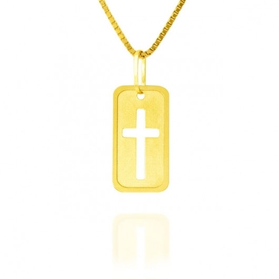 Pingente Plaquinha Cruz Ouro 18K