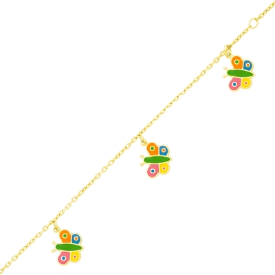 Pulseira Borboleta Colorida Ouro 18K