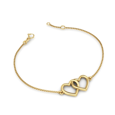 Pulseira Ouro 18K Corações Entrelaçados