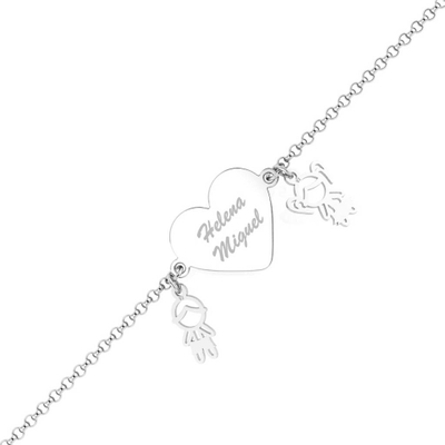 Pulseira Personalizada com Nomes Pingentes Menino e Menina Prata