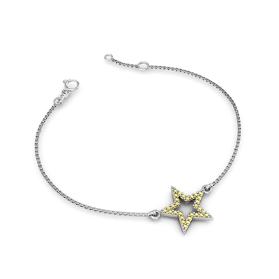 Pulseira Prata Estrela com Pedras Amarelas