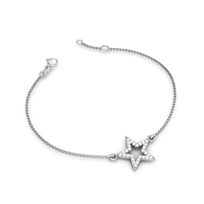 Pulseira Prata Estrela com Pedras Brancas