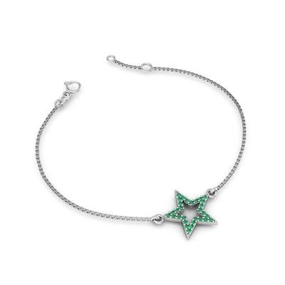 Pulseira Prata Estrela com Pedras Verdes