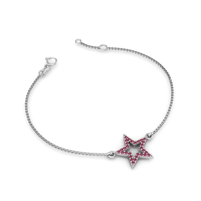 Pulseira Prata Estrela com Pedras Vermelhas