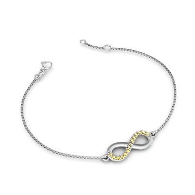Pulseira Prata Infinito com Pedras Amarelas