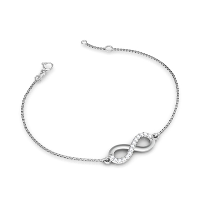 Pulseira Prata Infinito com Pedras Brancas