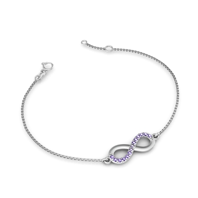 Pulseira Prata Infinito com Pedras Lilás