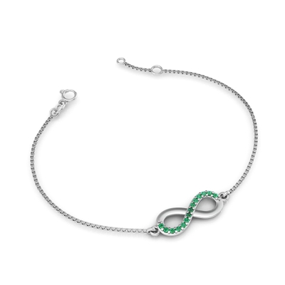 Pulseira Prata Infinito com Pedras Verdes