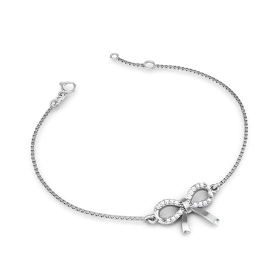 Pulseira Prata Lacinho com Pedras Brancas