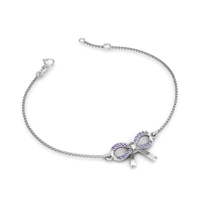 Pulseira Prata Lacinho com Pedras Lilás