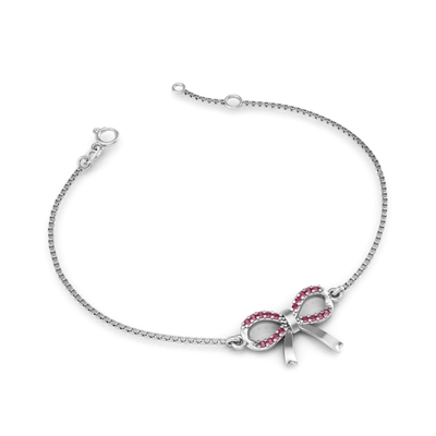 Pulseira Prata Lacinho com Pedras Vermelhas
