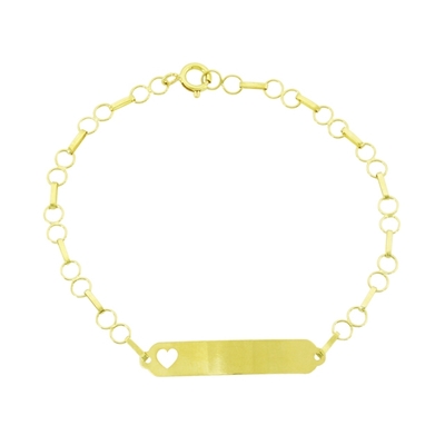 Pulseira Infantil Plaquinha com Coração Vazado Ouro 18K