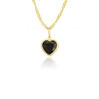 Pingente Ouro 18K Coração Pedra Preta 6 mm
