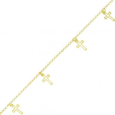 Colar Choker com Pingentes Cruz Ouro