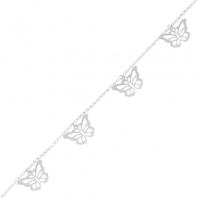 Colar Choker com Pingentes Borboleta Prata