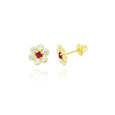 Brincos Ouro 18K Infantil Flor Com Pedras