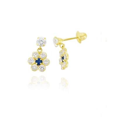 Brincos Ouro 18K Infantil Flor Com Pedras