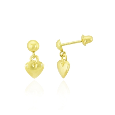 Brincos Ouro 18K Pingente Coração