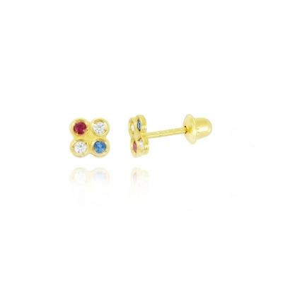 Brincos Ouro 18K Infantil Pedras Coloridas