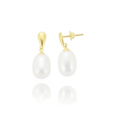Brincos Ouro 18K Pingente Pérola Oval 7mm