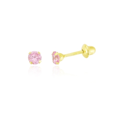 Brincos Ouro 18K Pedra Rosa 2,0 mm