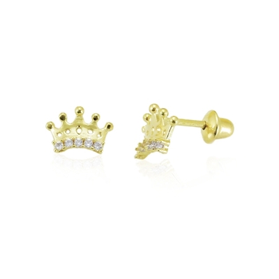 Brincos Ouro 18K Coroa Com Pedras