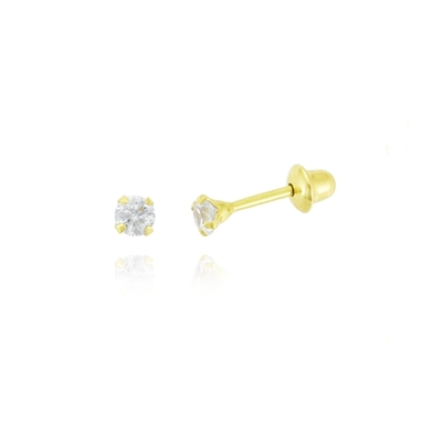 Brincos Ouro 18K Pedra Branca 2,5 mm