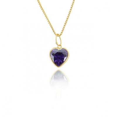 Pingente Ouro 18K Coração Roxa 4mm
