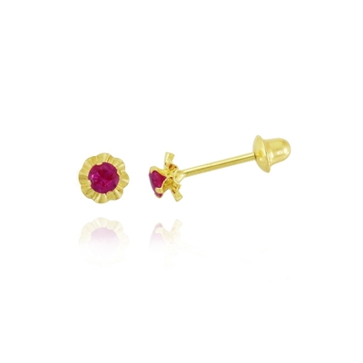 Brincos Ouro 18K Infantil Pedra 2,5 mm Rosa