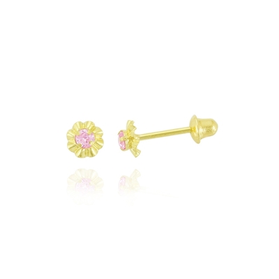 Brincos Ouro 18K Infantil Com Pedra 2mm