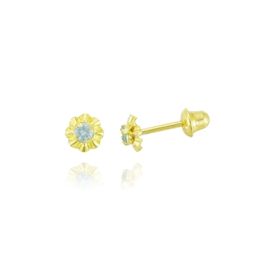 Brincos Ouro 18K Infantil Com Pedra Azul 2mm