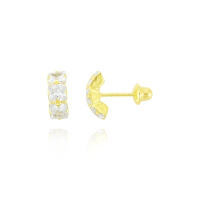 Brincos Ouro 18K Meia Argola Com Pedra 3mm