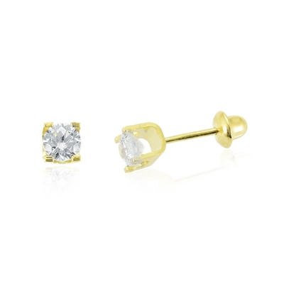 Brincos Ouro 18K Pedra Branca 3,5mm