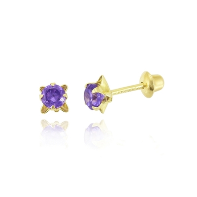 Brincos Ouro 18K Infantil Pedra 3 mm