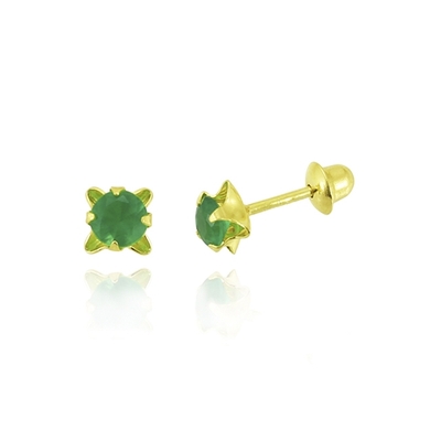 Brincos Ouro 18K Infantil Pedra 3 mm