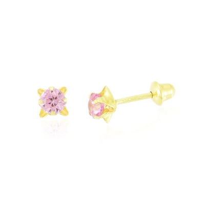 Brincos Ouro 18K Infantil Pedra 3 mm