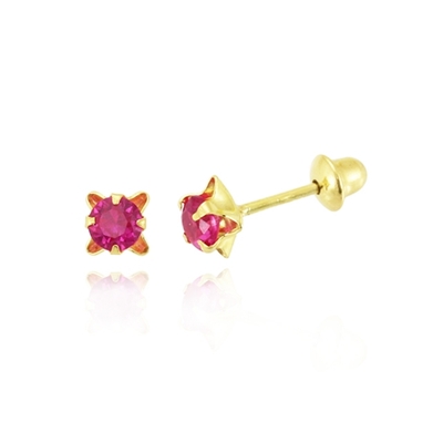 Brincos Ouro 18K Infantil Pedra 3 mm