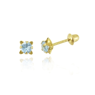 Brincos Ouro 18K Infantil Pedra 3 mm