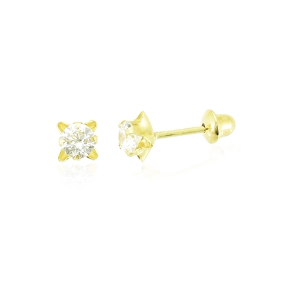 Brincos Ouro 18K Infantil Pedra 3mm