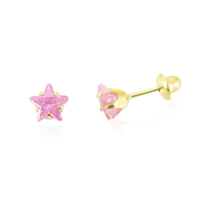 Brincos Ouro 18K Estrela Rosa 5 mm