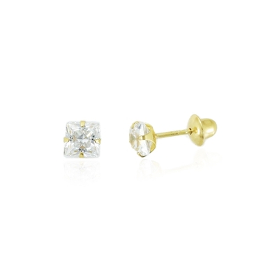 Brincos Ouro 18K Pedra Quadrada 3 mm