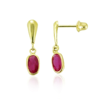 Brincos Ouro 18K Pedra Oval Vermelha