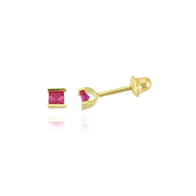 Brincos Ouro 18K Pedra Vermelha
