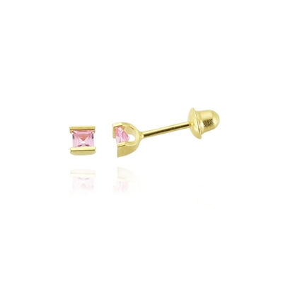 Brincos Ouro 18K Pedra Rosa