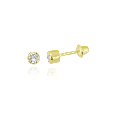 Brincos Ouro 18K Pedra Branca 2,5 mm