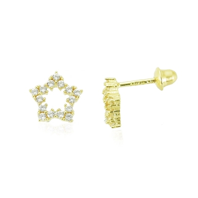 Brincos Ouro 18K Estrela Com Pedras