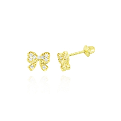 Brincos Ouro 18K Laço Com Pedras