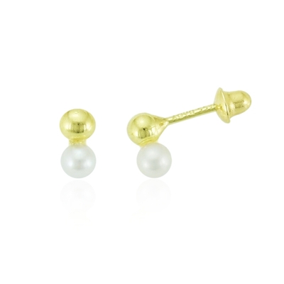 Brincos Ouro 18K Pérola E Bolinha