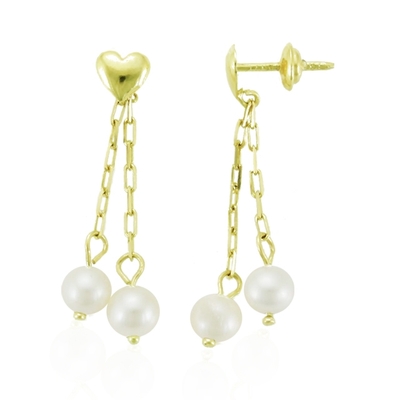 Brincos Ouro 18K Pérolas E Coração
