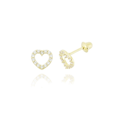 Brincos Ouro 18K Coração Com Pedra